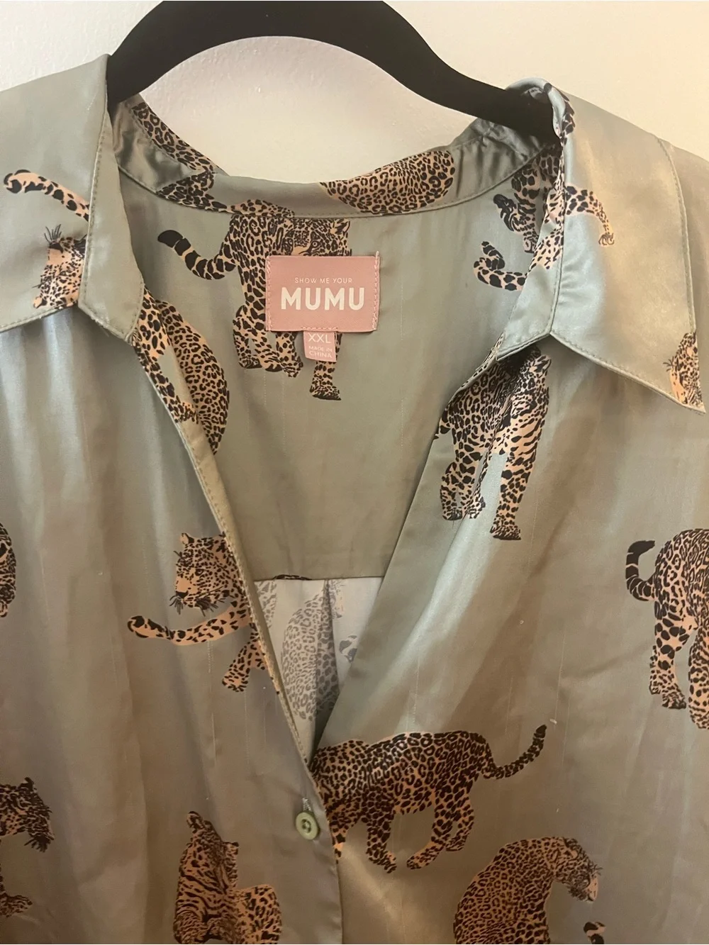 Show Me Your MuMu Olive Green Leopard-Print Button-Down Shirt
